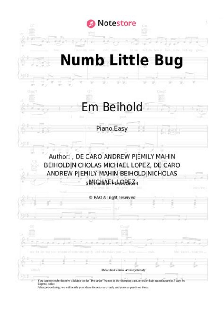 Lyrics & Translations of Numb Little Bug by Em Beihold