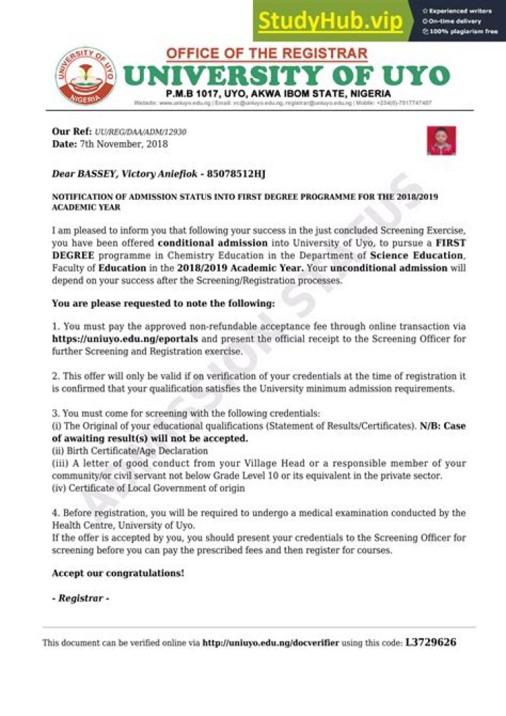 UNIUYO portal admission, login, requirements and fees 2022