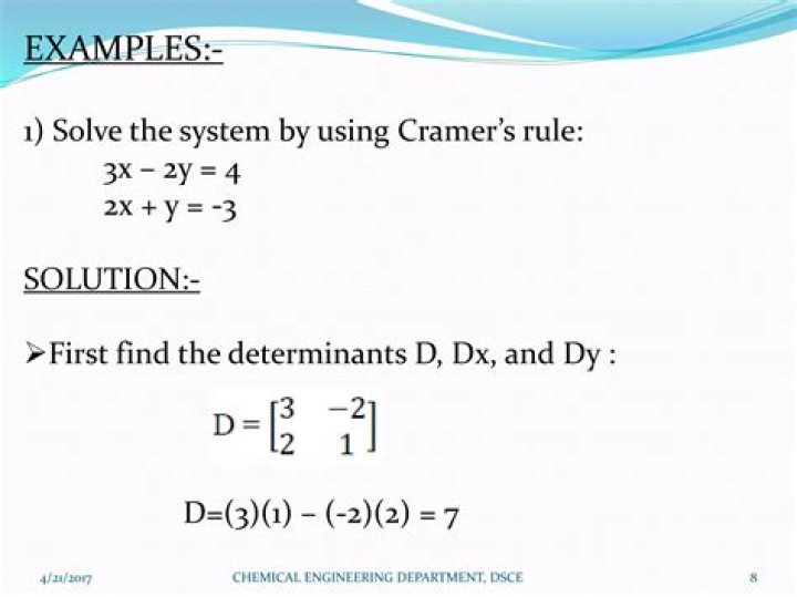 Use Cramers Method to solve m + t = 38 and 5m + 2t = 100